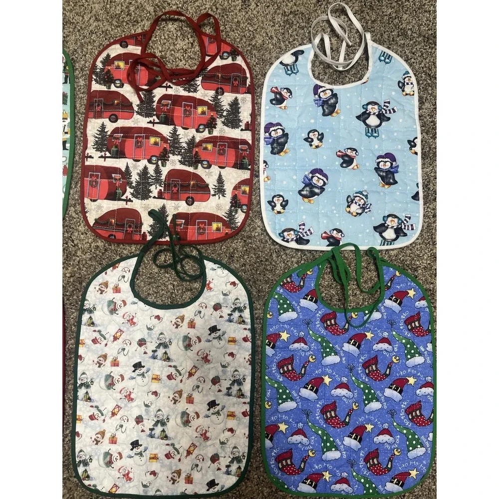 Lot Of 6 Quilted Handmade Christmas Baby Bib Large‎ Size 12